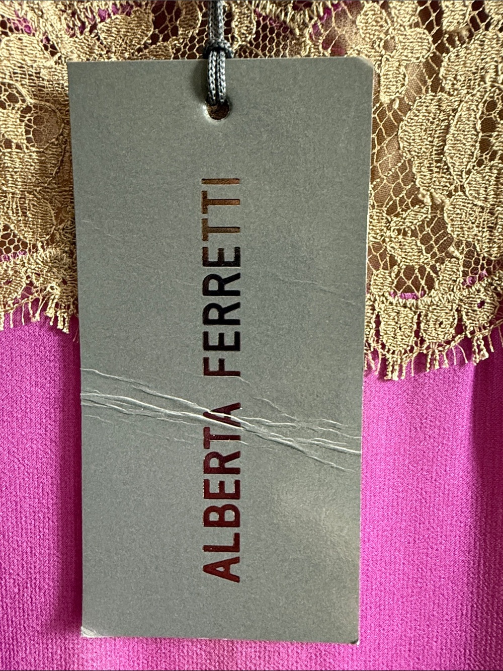 Alberta Ferretti Fuchsia silk with Neutral Lace Trim - Picture 2 of 9